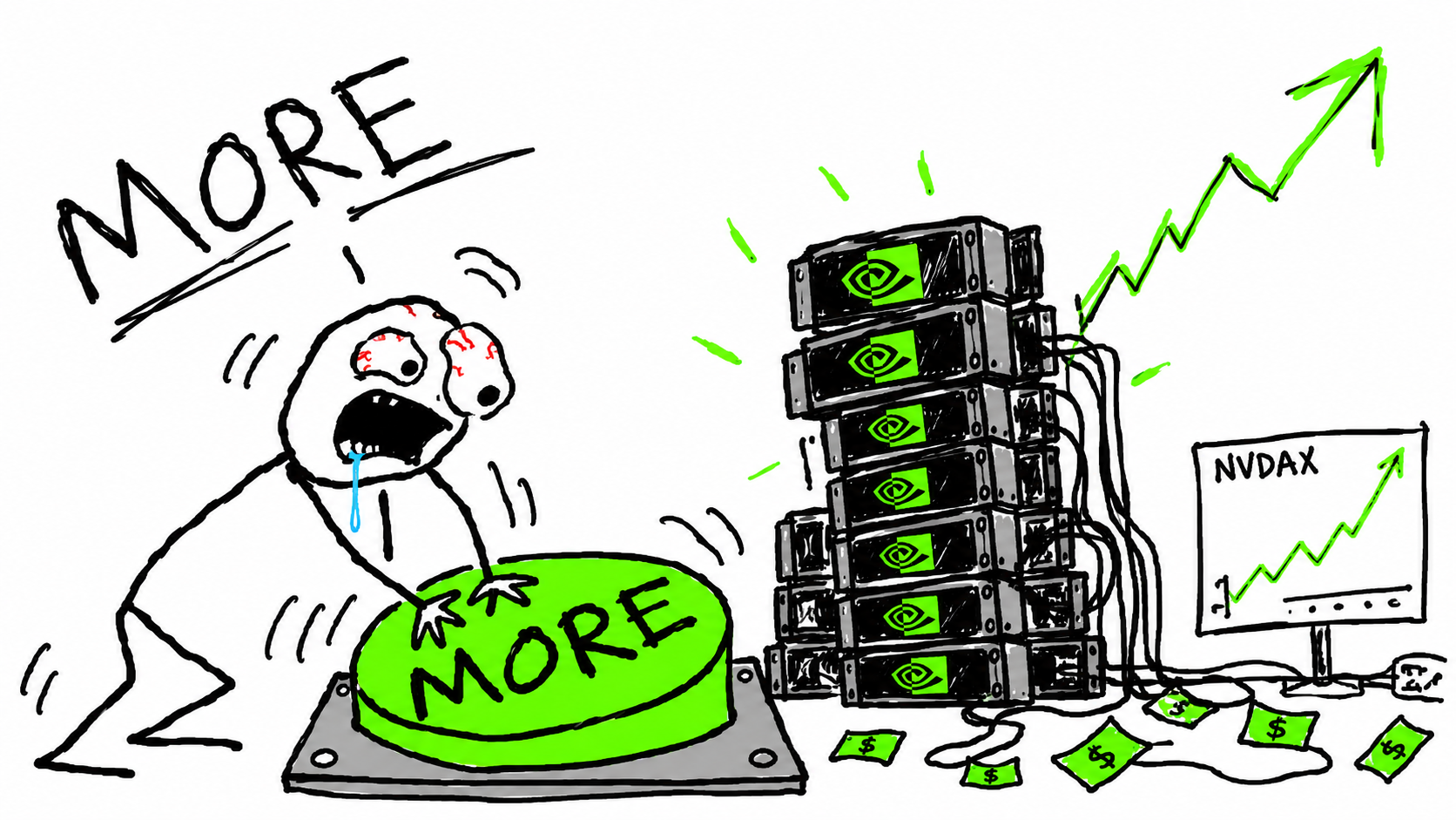 MORE button powering stacked GPUs and an NVDAX chart